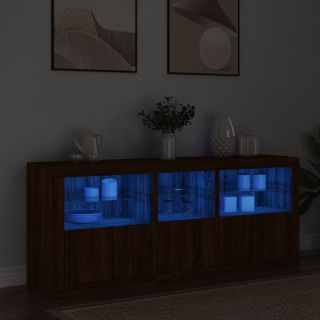 puhvetkapp LED-tuledega, hele tamm, 162x37x67 cm