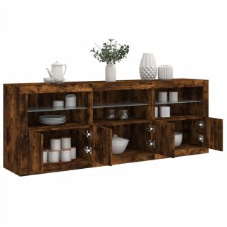 puhvetkapp LED-tuledega, suitsutatud tamm, 181,5 x 37 x 67 cm