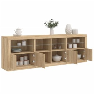 Буфет со светодиодной подсветкой, дуб Сонома, 202 x 37 x 67 см