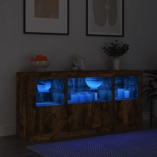 puhvetkapp LED-tuledega, suitsutatud tamm, 142,5 x 37 x 67 cm