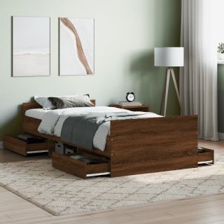 Каркас кровати с изголовьем и изножьем, коричневый дуб, 100 x 200 см