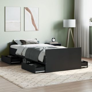 Каркас кровати с изголовьем и изножьем, черный, 90 x 200 см