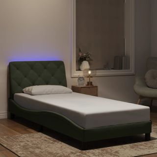 voodiraam LED-tuledega, helehall, 80x200 cm, samet