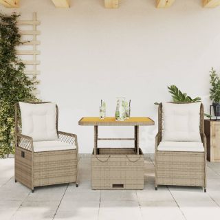3-osaline aiamööbli komplekt patjadega, beež, polürotang