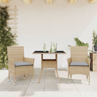3-osaline aiamööbli komplekt patjadega, beež, polürotang/klaas