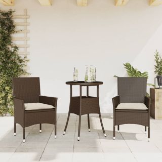 3-osaline aiamööbli komplekt patjadega, pruun, polürotang/klaas