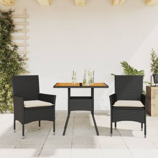 3-osaline aiamööbli komplekt patjadega must, PE-rotang/akaatsia