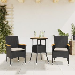 3-osaline aiamööbli komplekt patjadega must, PE-rotang/akaatsia