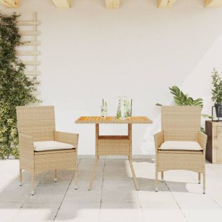 3-osaline aiamööblikomplekt patjadega, beež, PE-rotang/akaatsia
