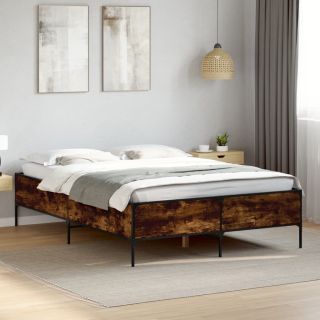 voodiraam, suitsutatud tamm, 140 x 190 cm, tehispuit ja metall