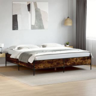 voodiraam, suitsutatud tamm, 180 x 200 cm, tehispuit ja metall