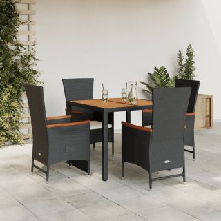 5-osaline aiamööbli komplekt patjadega, must, polürotang