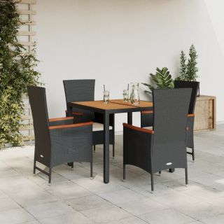5-osaline aiamööbli komplekt patjadega, must, polürotang