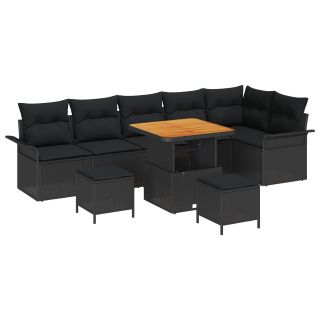 9-osaline Aia Diivanikomplekt padjadega Must Poly Rattan Acacia,2-kohaline Aia diivan koos ladustamise ja padjadega Must Poly Rattan,3-osaline Aia Toidupink padjadega Must Poly Rattan Acacia