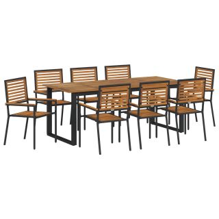 9-osaline Aia Söögikomplekt Must Polü Rattan Akaatsia