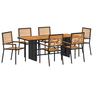 7-osaline aia söögikomplekt must polü rattan akaatsiapuust,virnastatavad aia toolid padjaga 2 tk must polü rattan