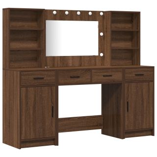 Meikimislaud LED-valgustusega Pruun Tamme 158,5x41x135 cm