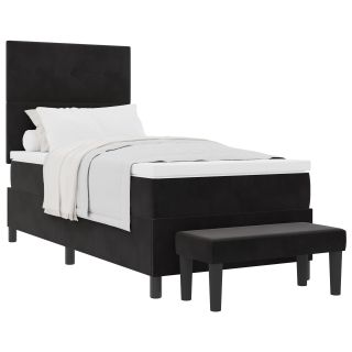 Box Spring voodi madratsi ja pingi, must, 90x200 cm, samet