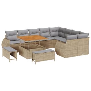 12-osaline aia diivanikomplekt padjadega beež polü rattan akatsiaga,3-osaline aia söögikomplekt padjadega beež polü rattan akatsiaga