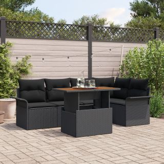 6 Tükki Aia Söögikomplekt Patjadega Must Polü Rattan Acacia