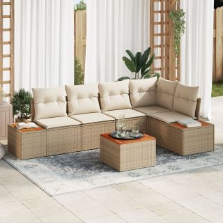 6-osaline Aia Diivanikomplekt Padjad Beež Polü Rattan Acacia