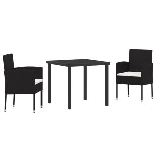 3-osaline aia söögikomplekt patjadega - Must polü rattan