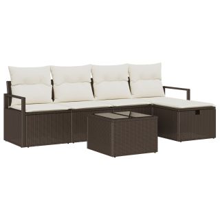 6-osaline aiamööbli komplekt padjadega Pruun Polü Rattan,2-kohaline aiamööbel padjadega Pruun Polü Rattan
