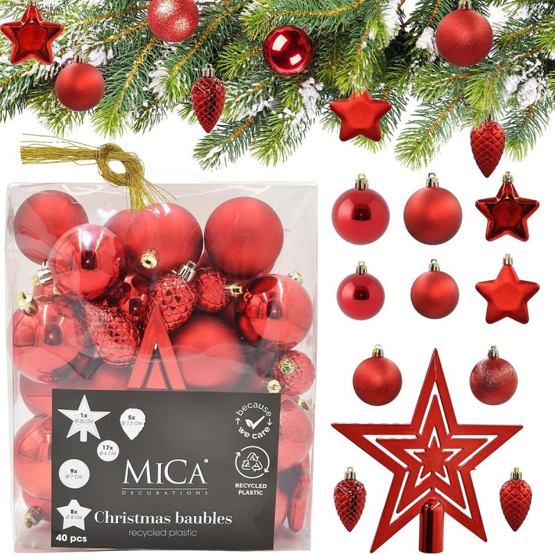 DECORATIVE PLASTIC BAUBLE SAFE 40 PCS RED MICA