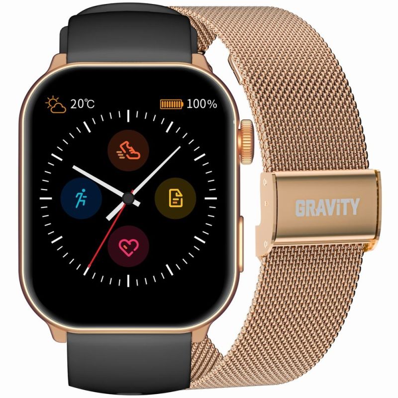 GRAVITY GT28-5 Women's Smartwatch Strap + Bracelet Rose Gold Black