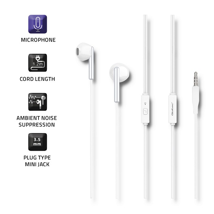 Qoltec In-ear headphones with microphone | White