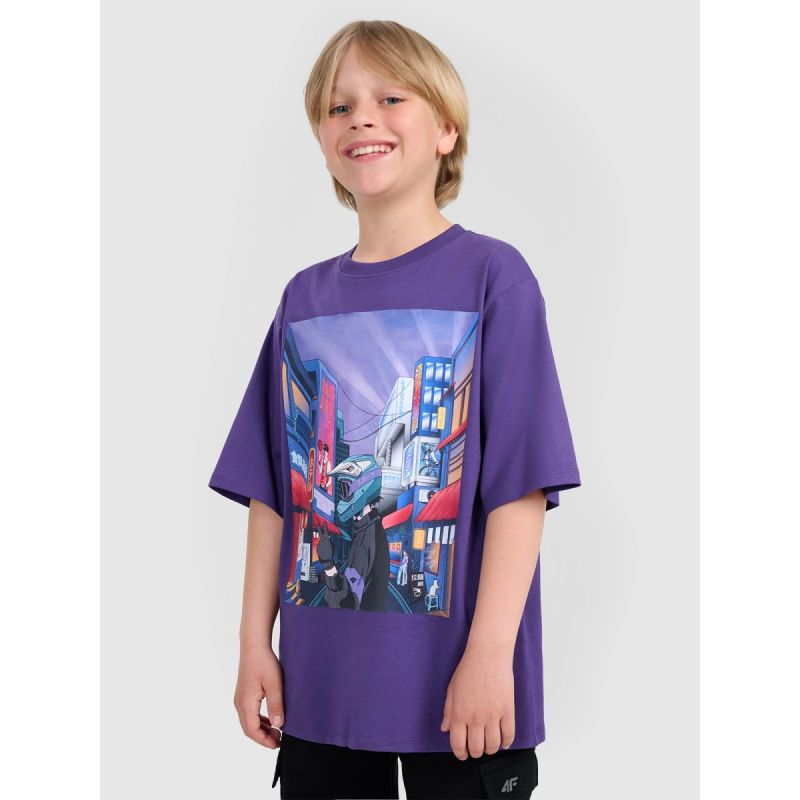 Boy's oversize T-shirt with print 4F 4FJRAW25TTSHM3061-51S