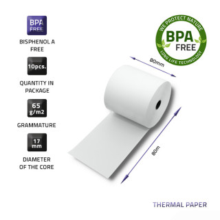 Qoltec Thermal roll 80 x 80 | 65g/m2 | 10pcs | BPA free