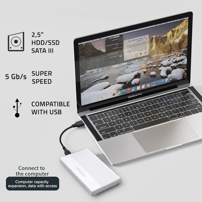 Qoltec Aluminium Enclosure | SSD HDD 2.5'' drive | SATA | USB 3.0 | Super speed 5Gb/s | 2TB | Silver