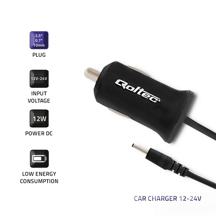 Qoltec Car charger 12-24V | 12W | 5V | 2.4A | 2.5*0.7 | 1.4m