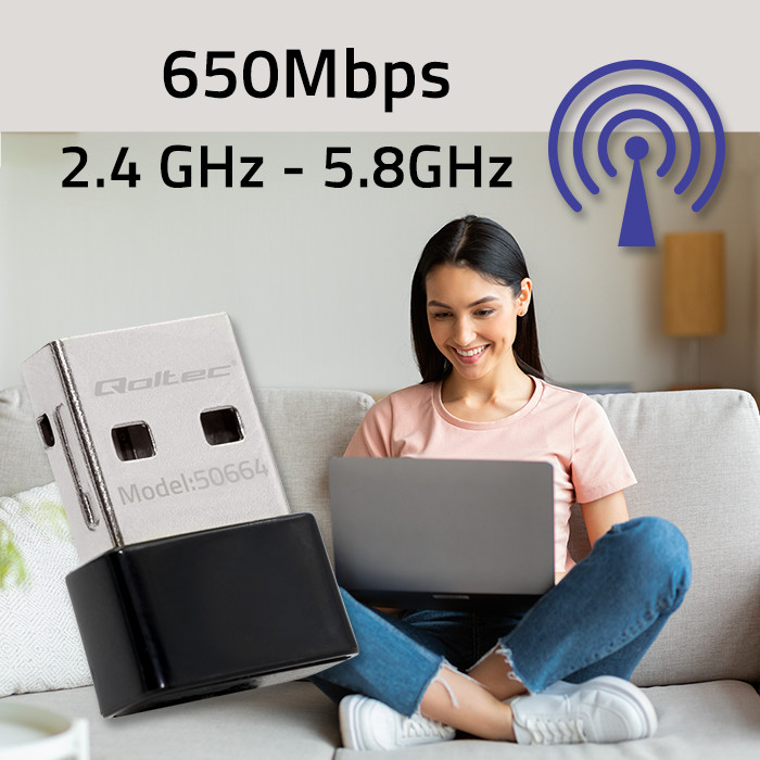 Qoltec Ultrafast Mini Wireless USB Wi-Fi Adapter | AC standard | 650Mbps
