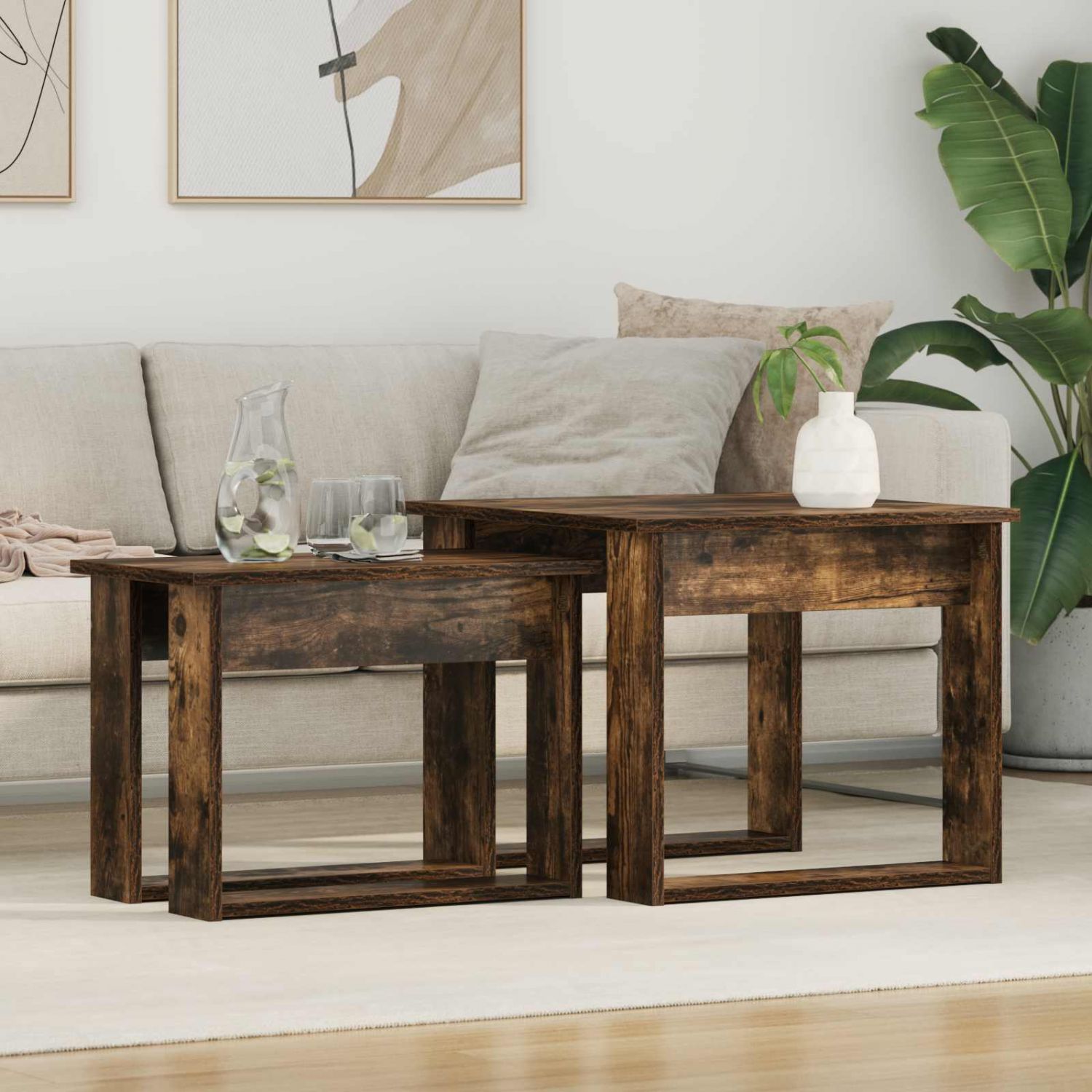 Kohvilauda komplekt 2 pcs Suitsetatud tamm Tehispuit