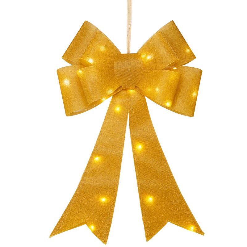 DECORATIVE BOW 60CM GOLD 25 LED