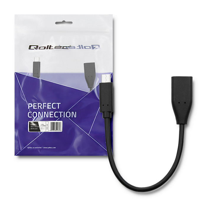 Qoltec Cable USB 3.1 type C male | USB 3.0 A female | 0.2m