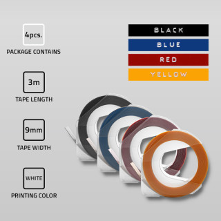 Qoltec Set of 4 3D Tapes for DYMO Omega extruder | 9mm*3m | 4 colors | self-adhesive