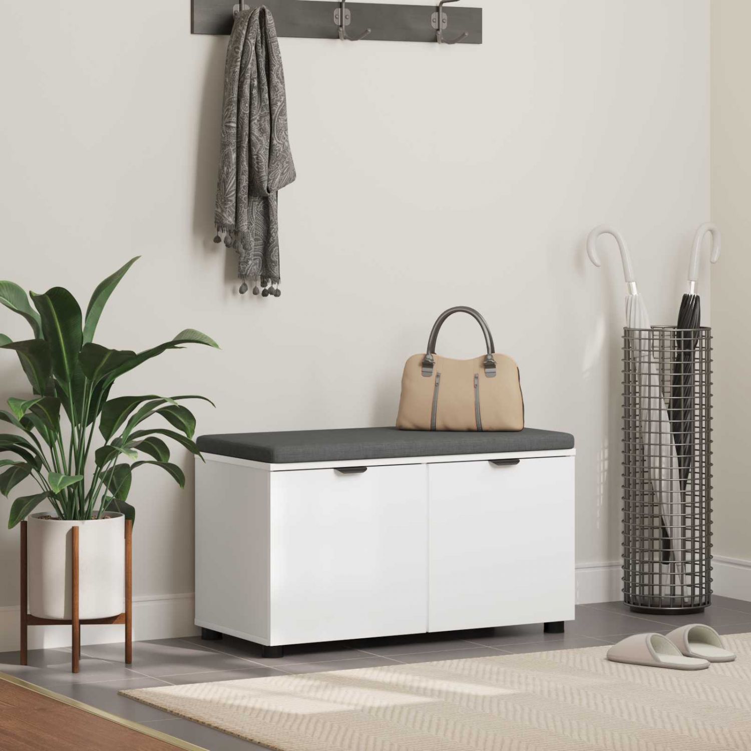 Hallipink padjaga ladustamisega uksega Valge 80 x 38 x 46 cm