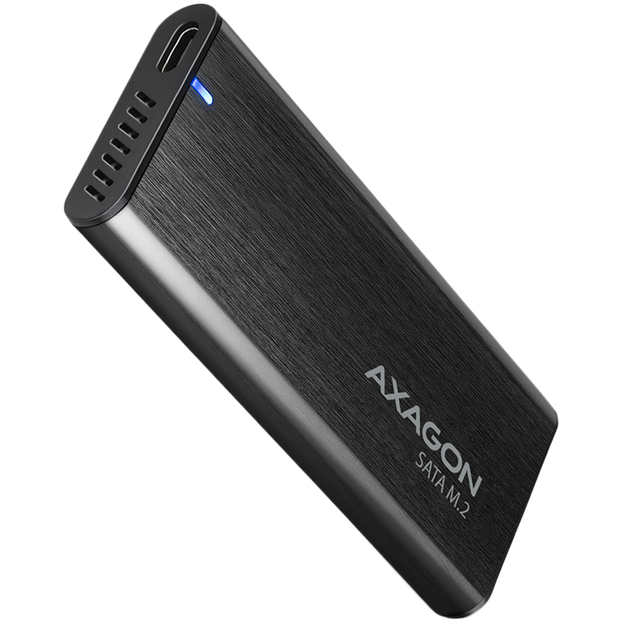 AXAGON EEM2-SBC, Безвинтовой корпус M.2 SATA, черный, SuperSpeed USB-C 10 Гбит/с