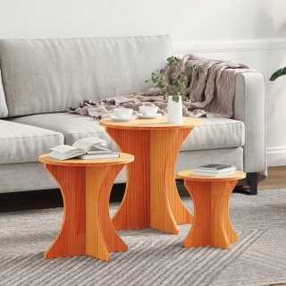 Kohvilaud 3 pcs Vahapruun 46 x 46 x 47 cm Männipuit