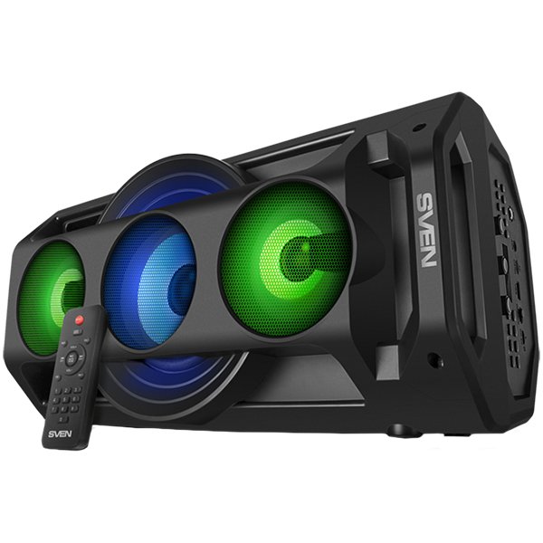 SVEN PS-680 2x32.5W: LED-дисплей, TWS, FM-радио, AUX, USB/SD, подсветка, микрофон (караоке), эквалайзер