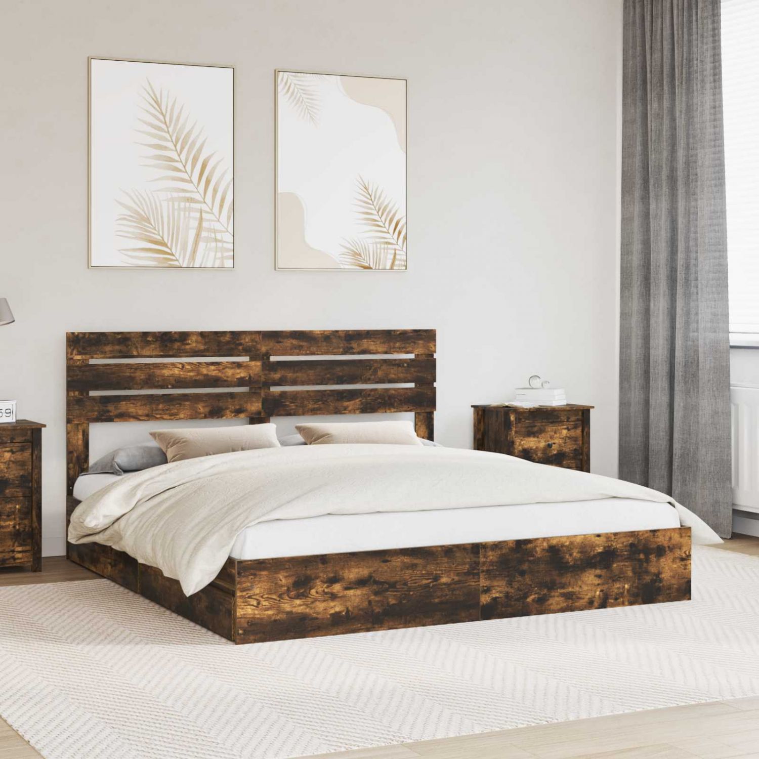 Laos voodi peaga Suitsetatud tamm 180 x 200 cm Tehispuit