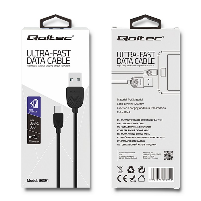 Qoltec Ultra-fast data cable USB type C | USB 2.0 A | 1.2 m