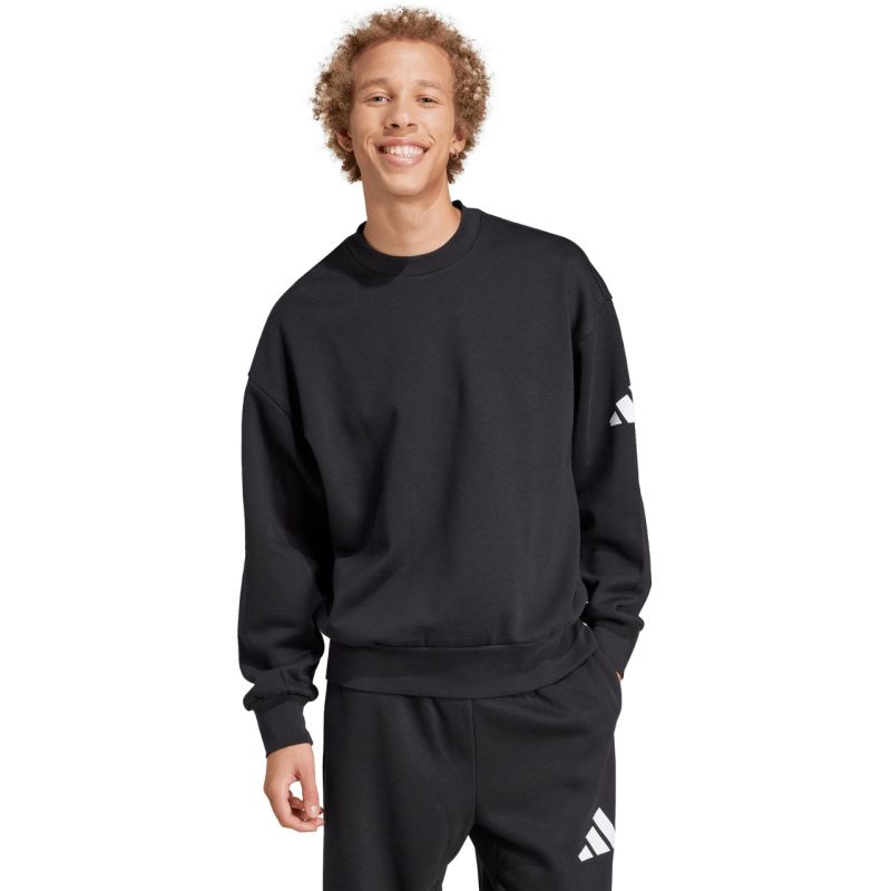 Men's adidas Essentials Loose Fit 3 Bar Logo Sweatshirt Black JF3542