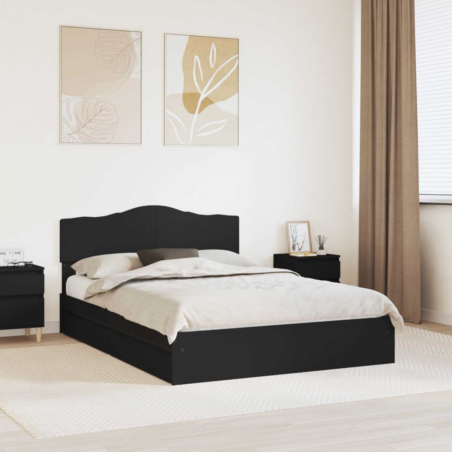 Laos voodi peaga sahtliga Must 150 x 200 cm Tehispuit