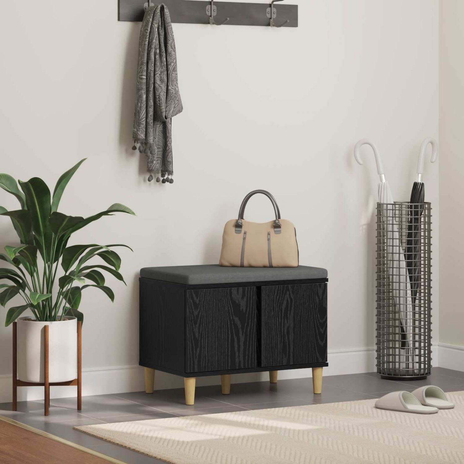 Hallipink padjaga ladustamisega Must tamm 60 x 38 x 46 cm