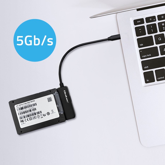 Qoltec SATA Adapter | SSD HDD 2.5'' drive | USB-C | Super speed 5Gb/s | 2TB | 19cm