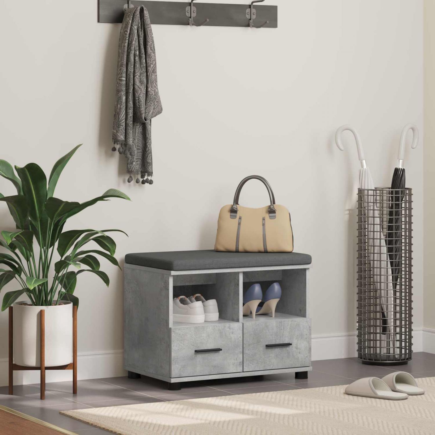 Hallipink padjaga sahtliga Betoonhall 60 x 38 x 46 cm